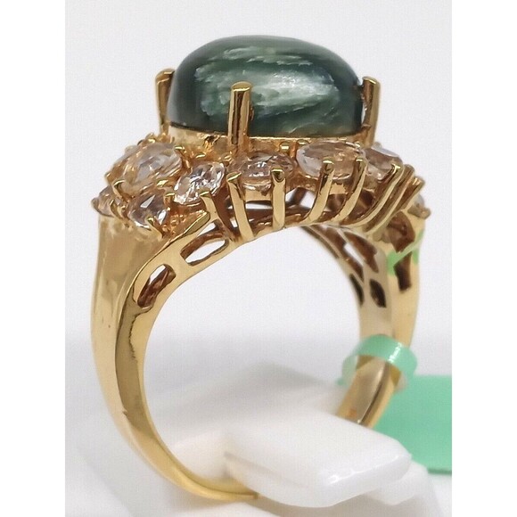 Karis Green Seraphinite Gemstone Ring Size 7 Gold Tone G&B Made In India NWT - Picture 6 of 14